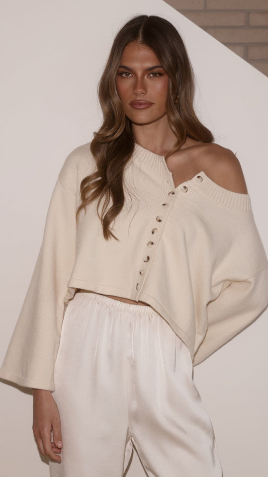 Isako Button Up Long Sleeve Top - Cream