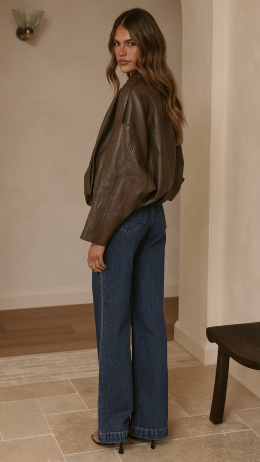 Leela Vegan Leather Bomber Jacket - Brown