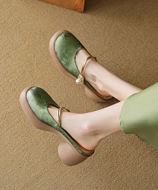 Chinese Style Comfy Apricot Chunky Heel Slide Sandals