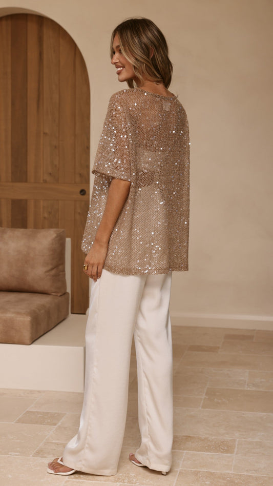 Varni Oversized Sequins Tee - Mocha