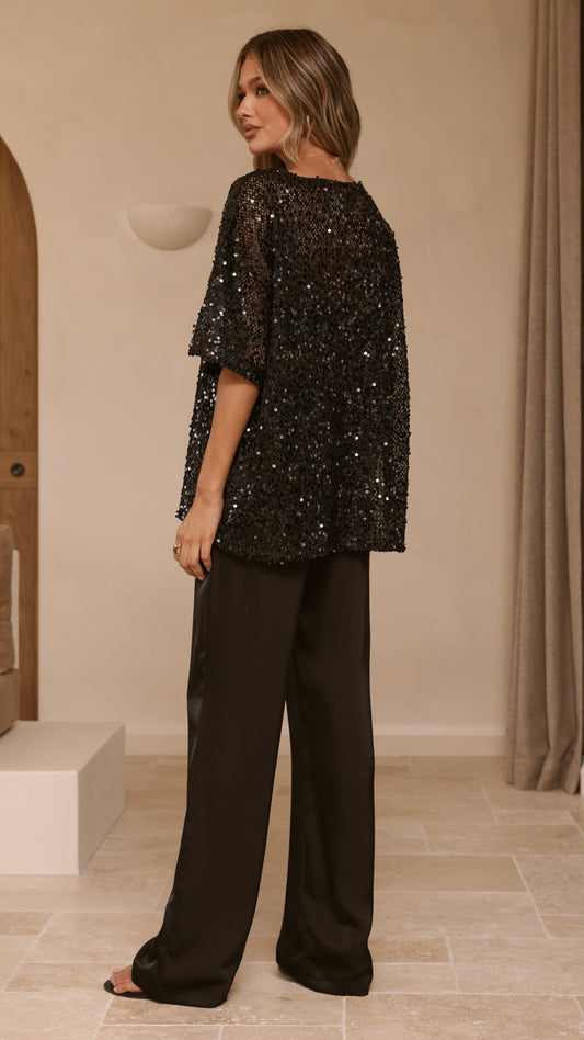 Varni Oversized Sequins Tee - Black