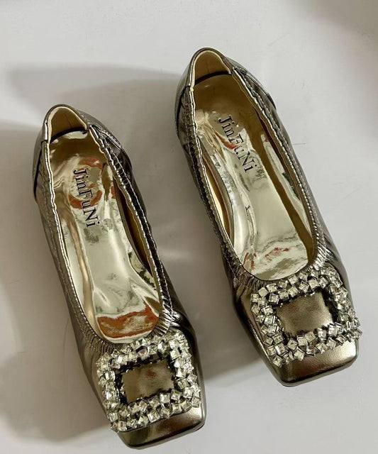 Boutique Splicing Flat Shoes Women Black Faux Leather Zircon