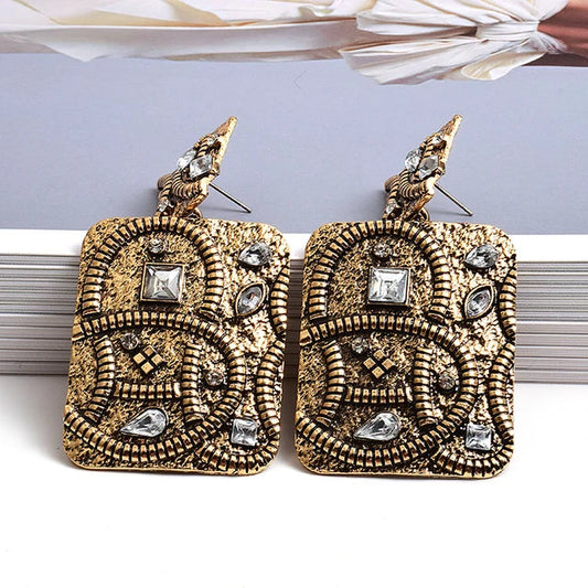 Rhinestone Studded Ethnic Drop Earrings