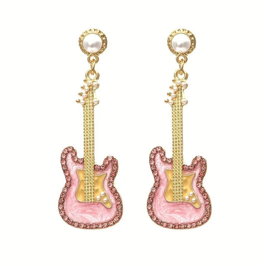 Glazed Pearl Diamond Guitar Earrings