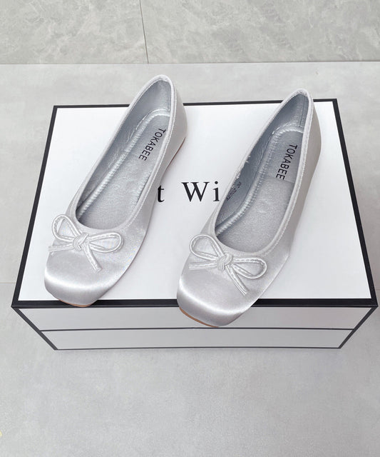 Boutique Comfortable Blue Satin Bow Splicing Flats