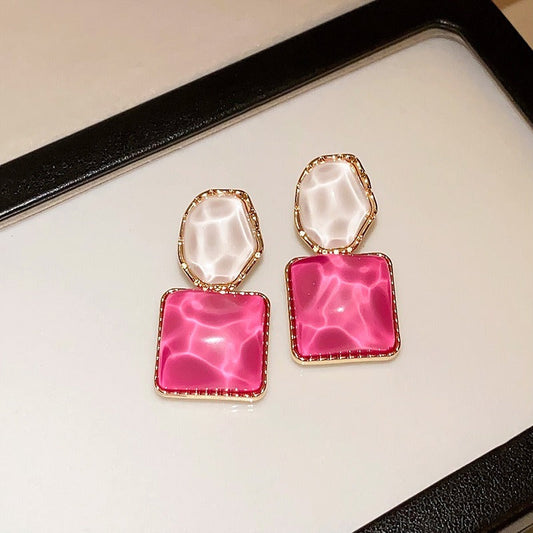Sparkling Geometric Resin Square Drop Earrings