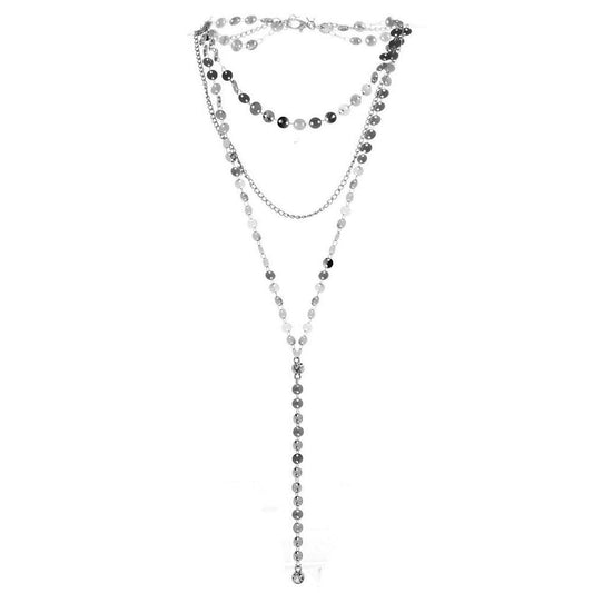 Sequin Long Chain Crystal Pendant Necklace