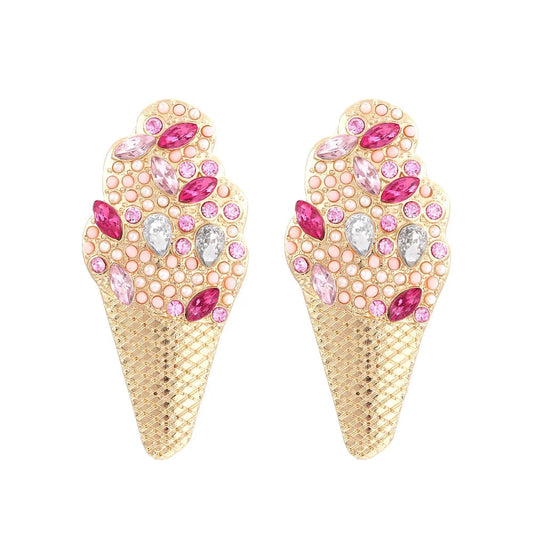 Ice Cream Cone Rhinestone Earrings