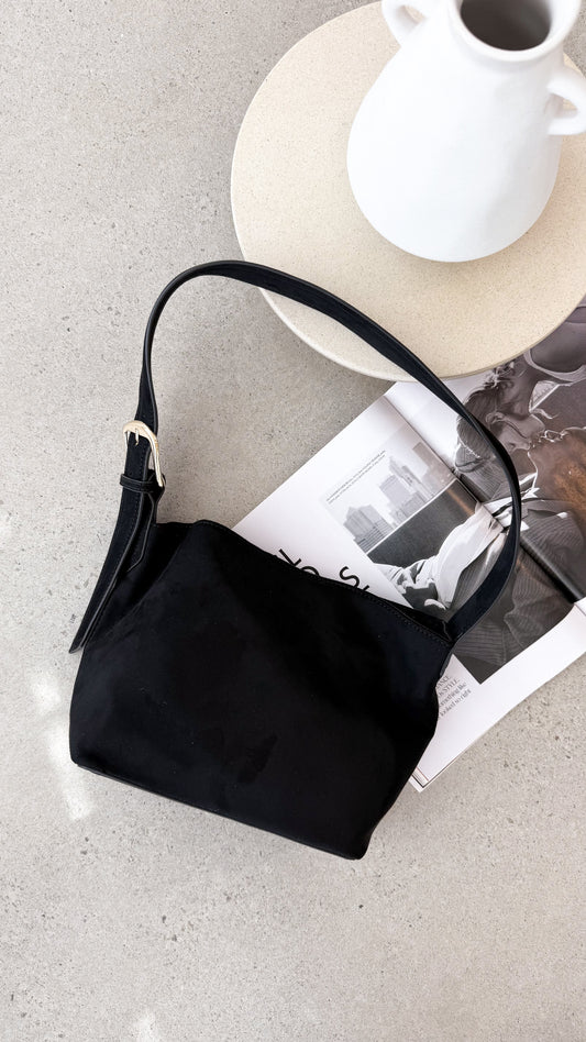 Freya Shoulder Bag - Black Suede