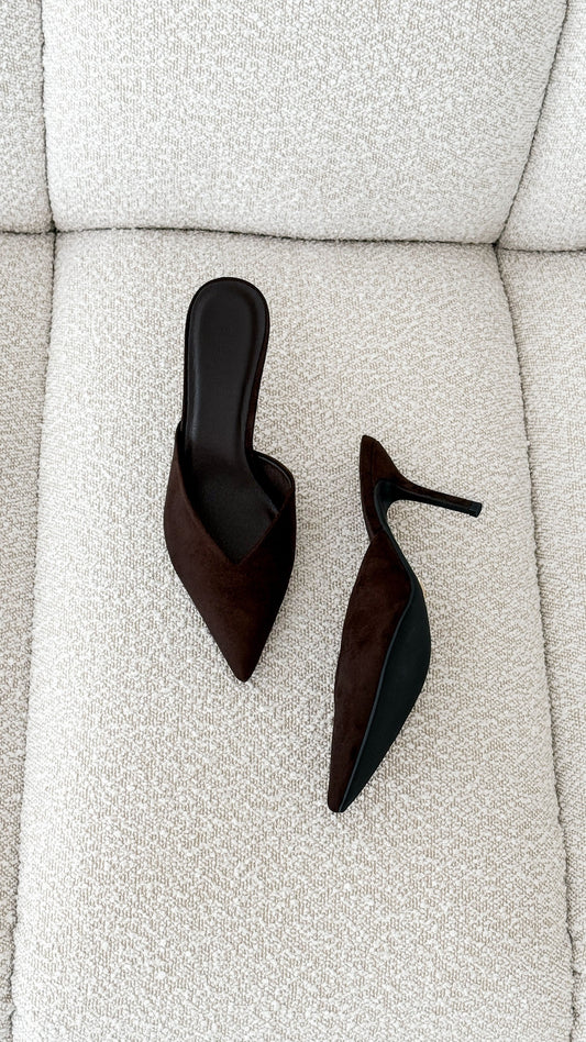 Karey Heel - Dark Cacao Suede