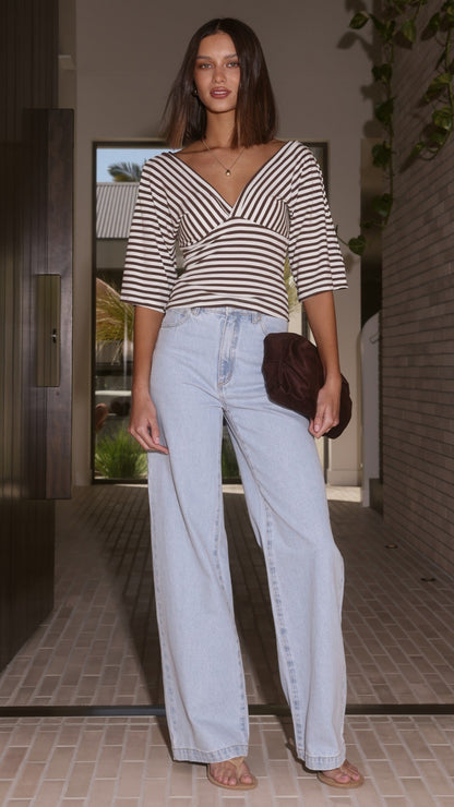 Callie Top - Brown/White Stripe