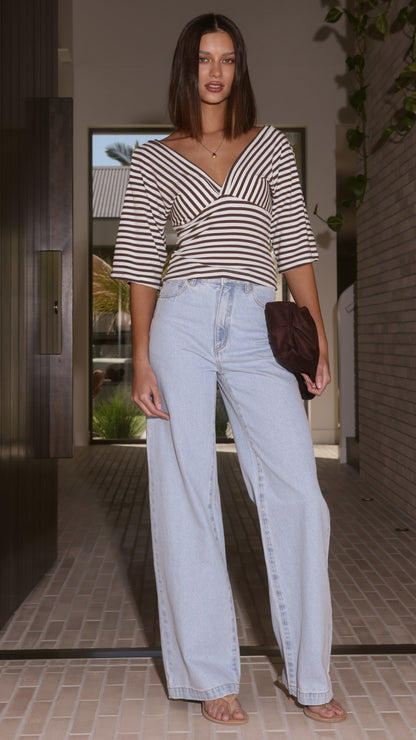 Callie Top - Brown/White Stripe