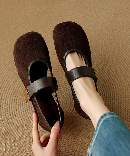 Brown Buckle Strap Splicing Suede Women Wedge Shoes
