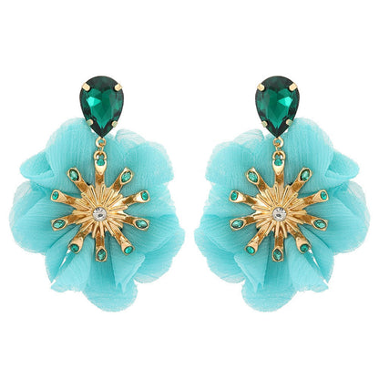 Chiffon Diamond Large Flower Earrings