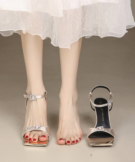 French Black Zircon Splicing High Heels Sandals Peep Toe