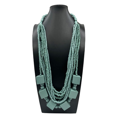 Geometric Multi-Layer Wooden Bead Necklace