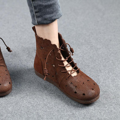 DIY Grey Embossed Hollow Out Boots Lace Up Boots