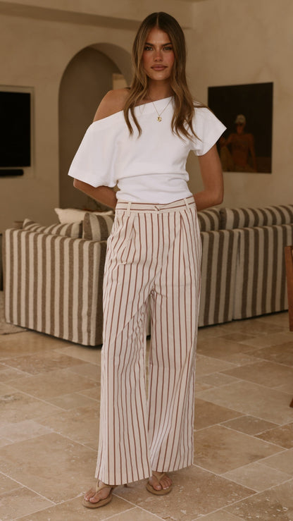 Tasmine Pants - White/Mauve Stripe