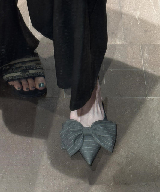 Classy Grey High Heel Sandals Splicing Bow Pointed Toe