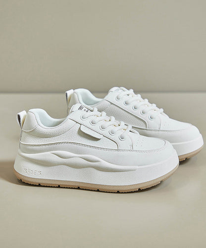 Casual White Splicing Lace Up Platform High Wedge Heels Shoes