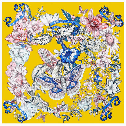 Hand Painted Butterfly Flower Square Scarf