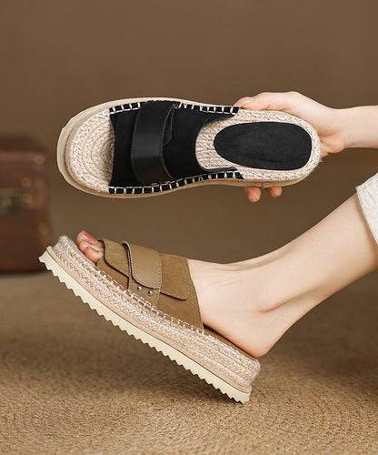 Khaki Splicing Suede Platform Slide Sandals Peep Toe