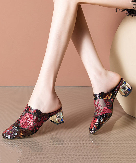 Blue Classy Chunky Sheepskin Embroidered Slide Sandals