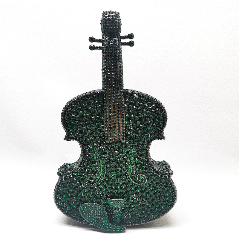 Violin-Shape Rhinestone Clutch Bag