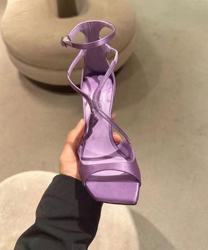 Fashion Purple Splicing Satin Stiletto Sandals Peep Toe