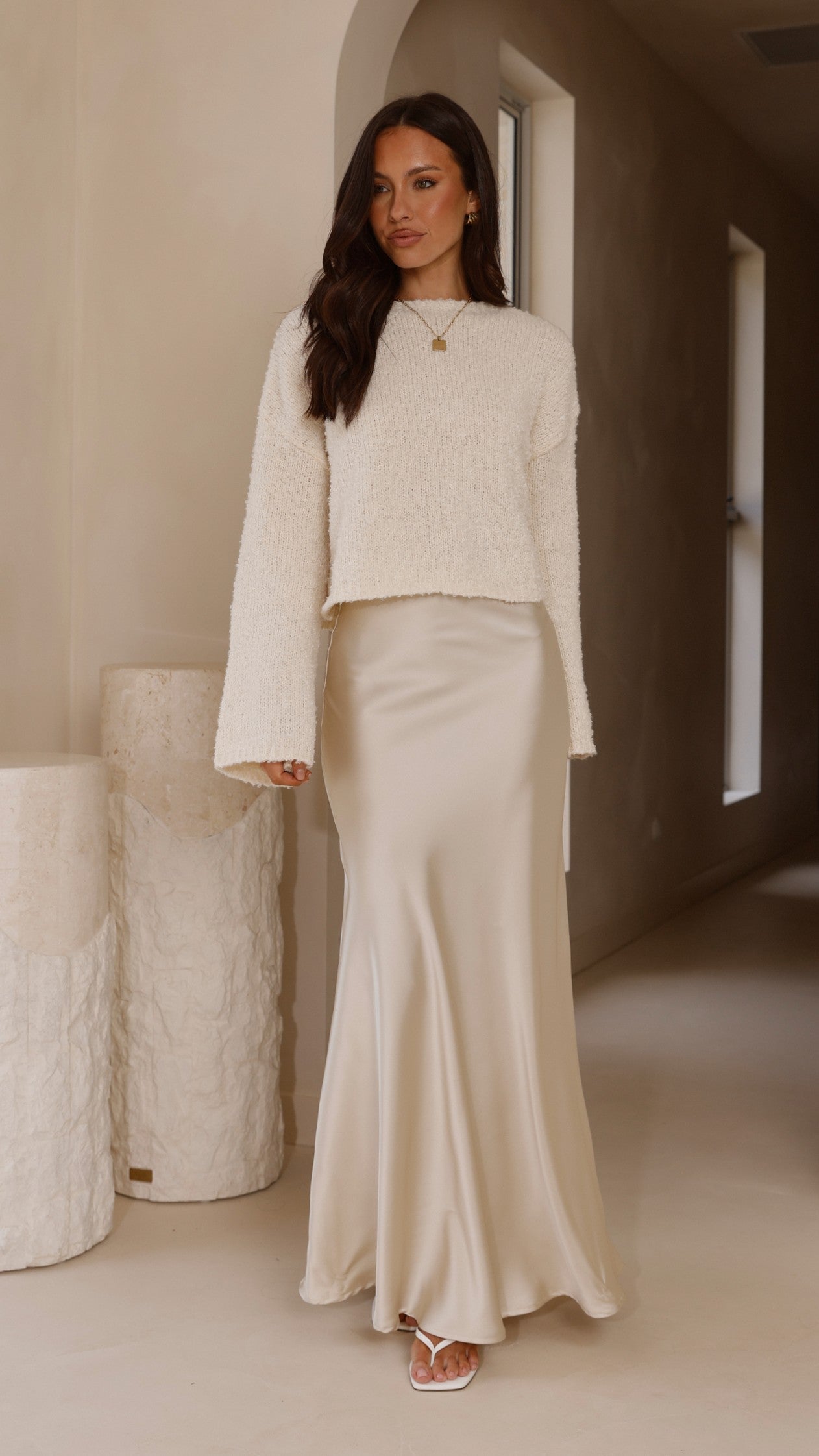 Zala Cropped Knit Sweater - Cream