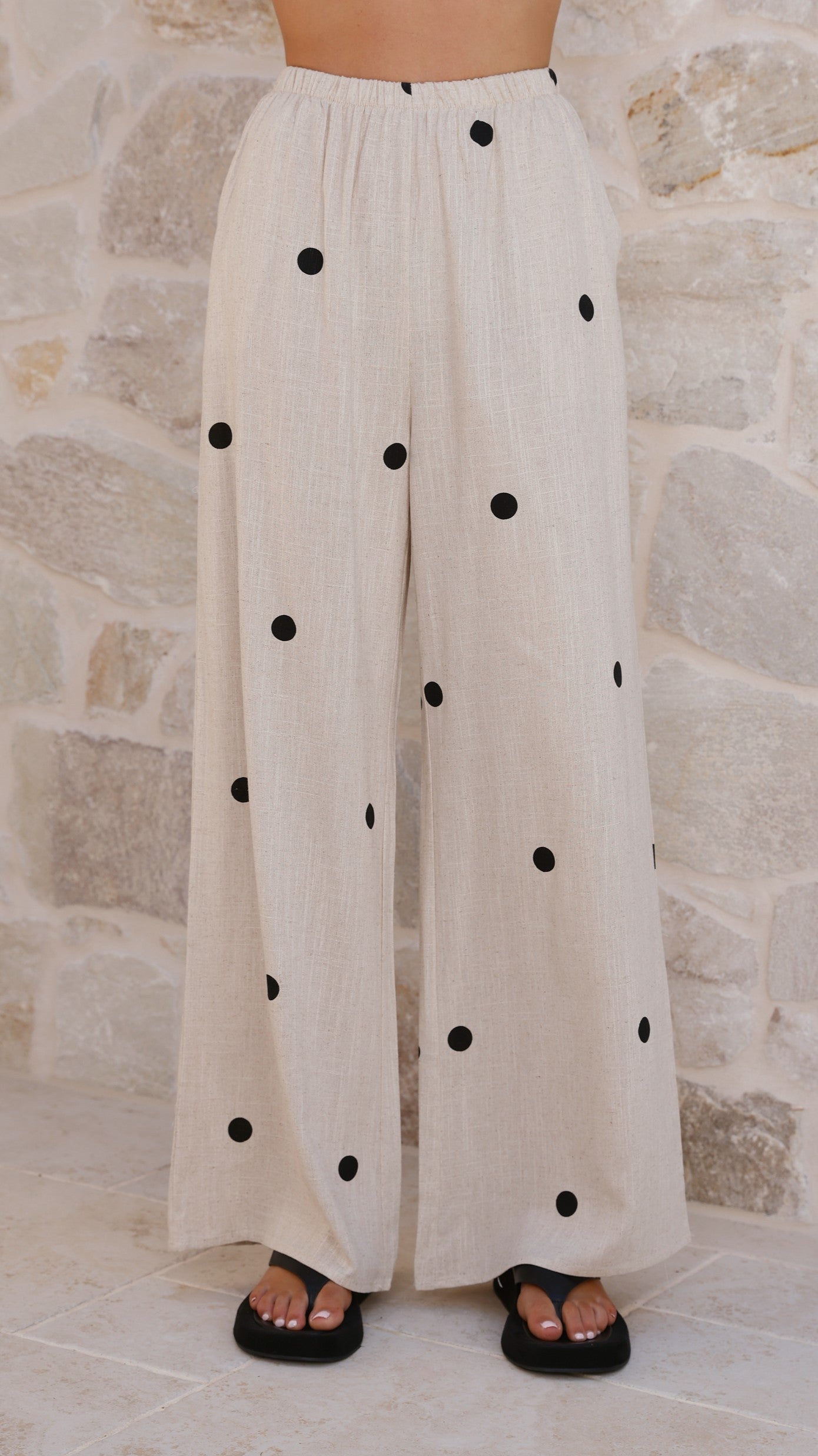 Kailani Strapless Top and Pants Set - Oatmeal / Black Polka Dot