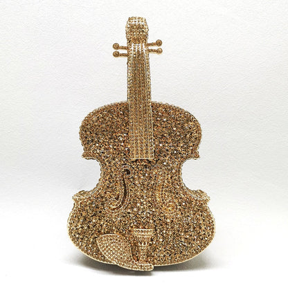 Violin-Shape Rhinestone Clutch Bag