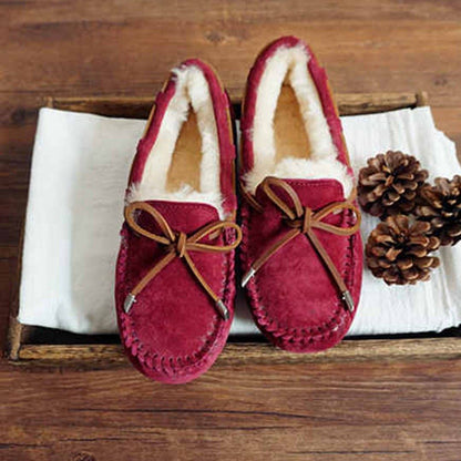 Cozy Slip On Bow-Knot Thick Wool Pea Lazy Winter Shoes