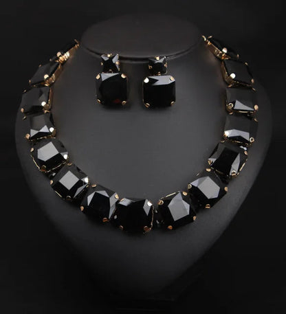 Square Crystals Necklace-Earrings Set