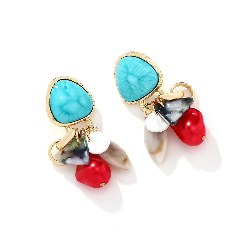 Retro Turquoise Shell Tassel Earrings