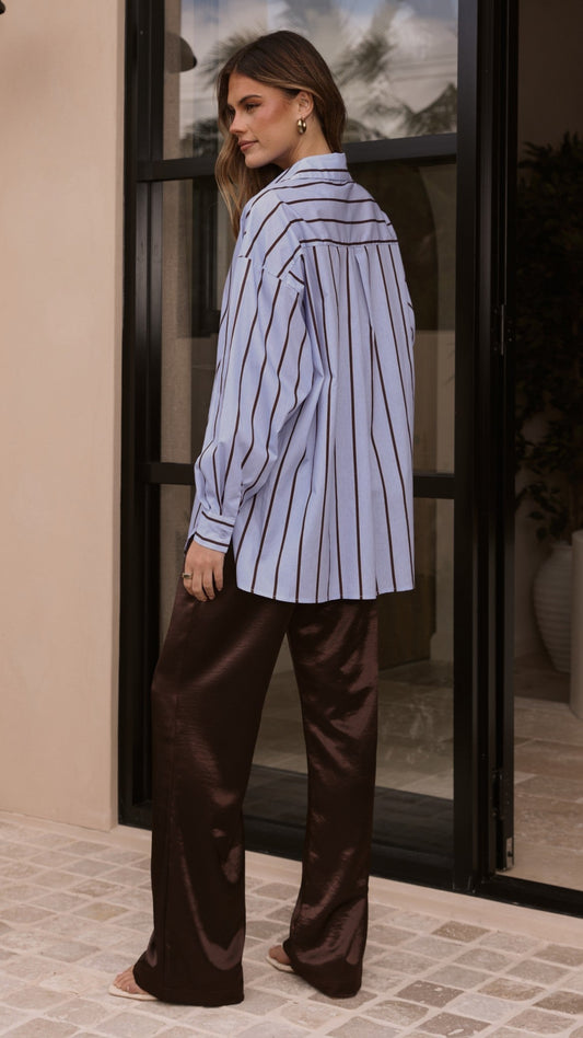 Arli Button Up Shirt - Blue/Brown Stripe