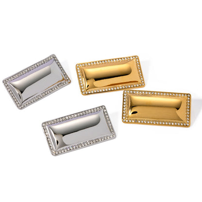 Stainless Steel Inlaid Diamond Rectangular Earrings