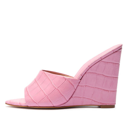 Croc Print Pointed Open Toe Mule Sandals