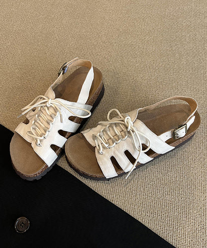 Brown Hollow Out Lace Up Splicing Platform Sandals Peep Toe