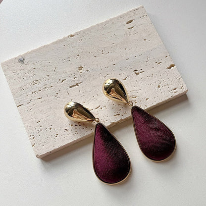Retro Velvet Water Droplet Exaggerated Earrings