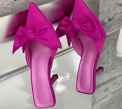 Butterfly Knot Pointed Toe Mules