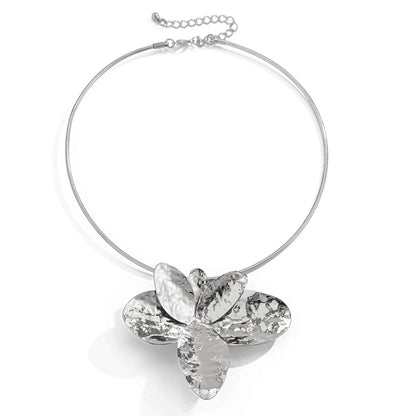 Irregular Metallic Petal Collarbone Necklace + Petal Earrings