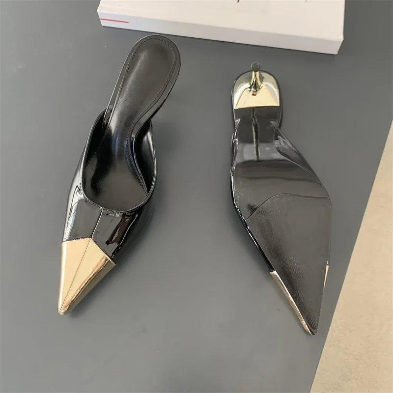 Cap Toe Stiletto Mule Sandals
