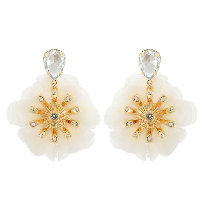 Chiffon Diamond Large Flower Earrings