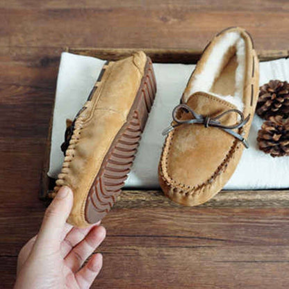 Cozy Slip On Bow-Knot Thick Wool Pea Lazy Winter Shoes