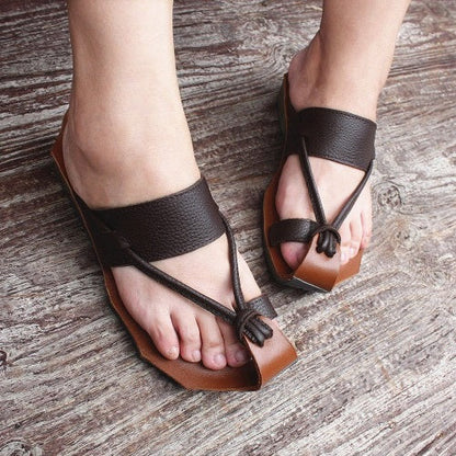 Casual Retro Leather Handmade Slippers Plus Size