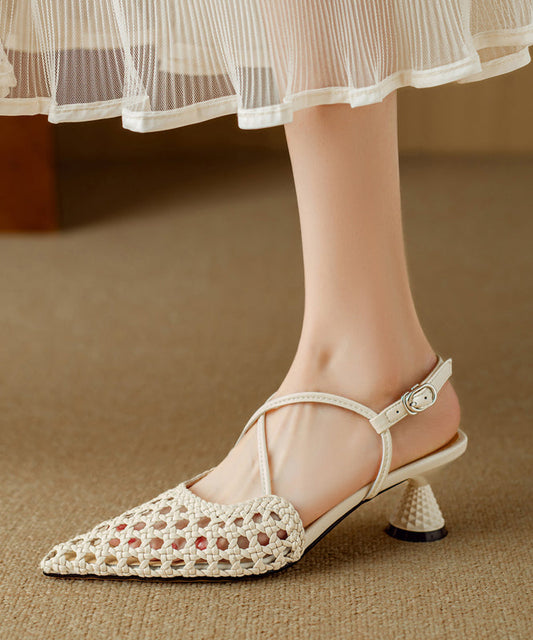 Classy Beige Splicing Hollow Out High Heel Sandals