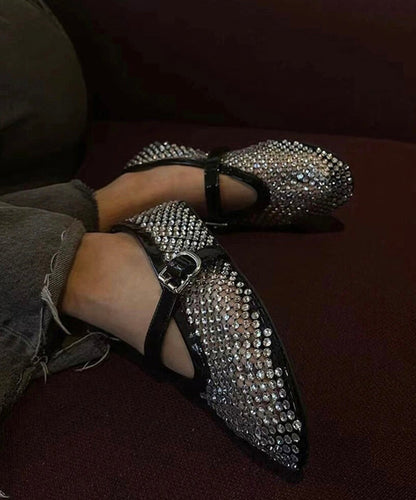 Chic White Zircon Buckle Strap Hollow Out Flat Shoes