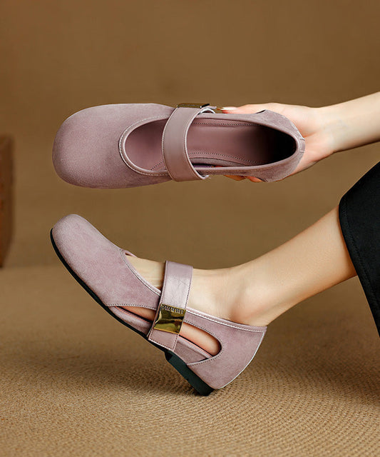 Brown Buckle Strap Splicing Suede Women Wedge Shoes