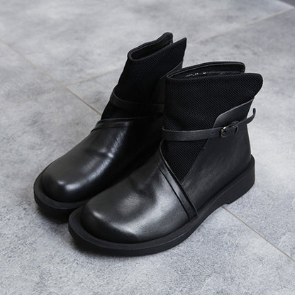 Cozy Vintage Leather Paneled Flats Martin Boots